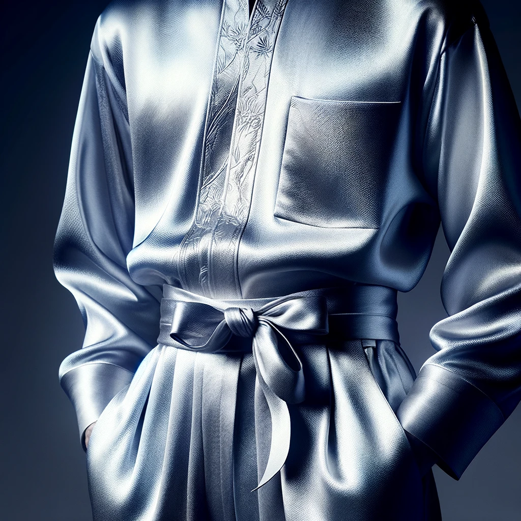 A close-up shot of a silk romper, highlighting the intricate details of the fabric and the craftsmanship involved in its creation
